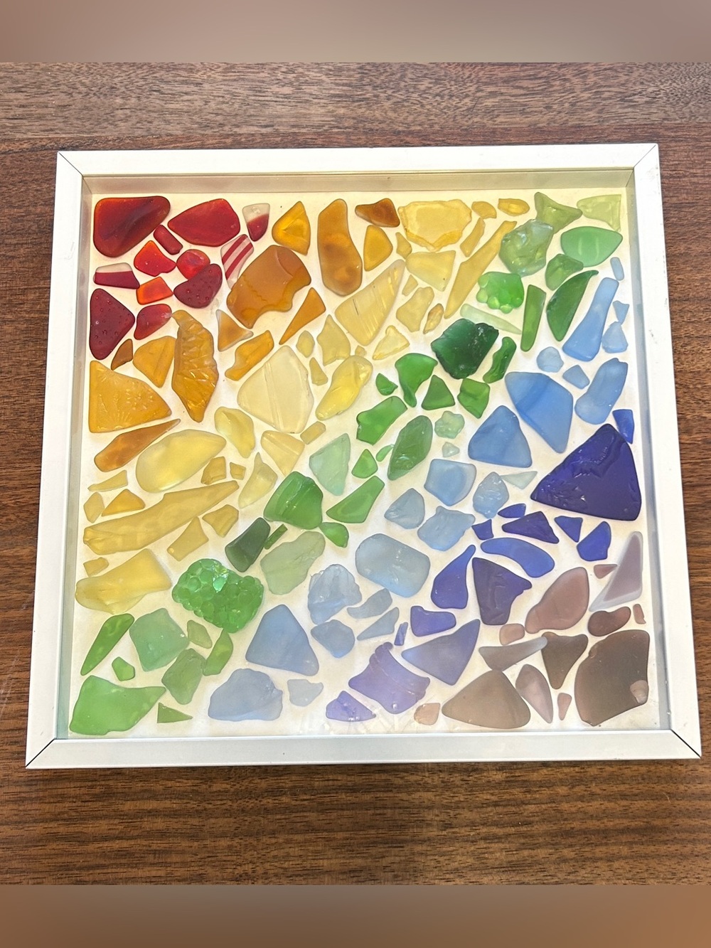 Handmade sea / tumbled glass rainbow pride artwork 12.5" x 12.5"